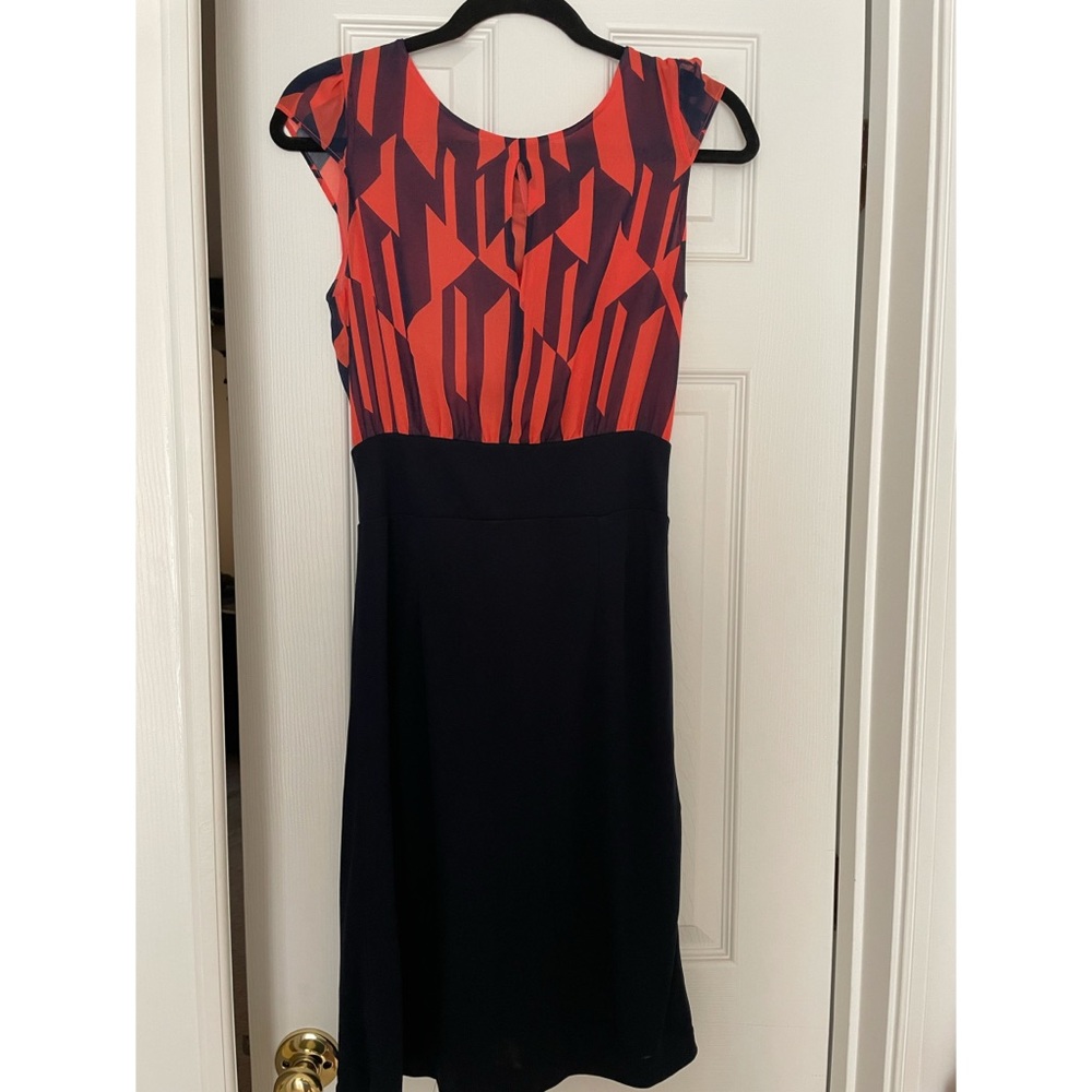 Navy and coral mid length dress